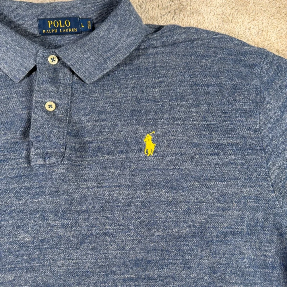 Polo‎ Ralph Lauren Polo Shirt Mens Large Blue Heathered Cotton Short Sleeve Pony